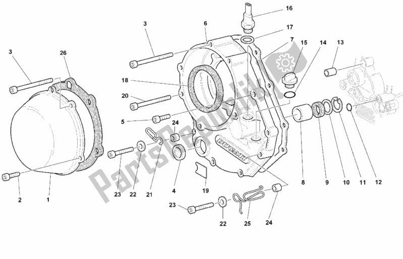 All parts for the Clutch Cover of the Ducati Monster 900 USA 1999